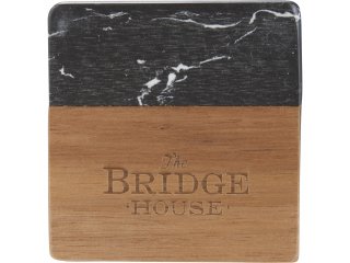 Black Marble and Wood Coaster Set