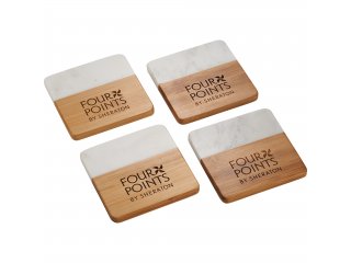Marble and Bamboo Coaster Set