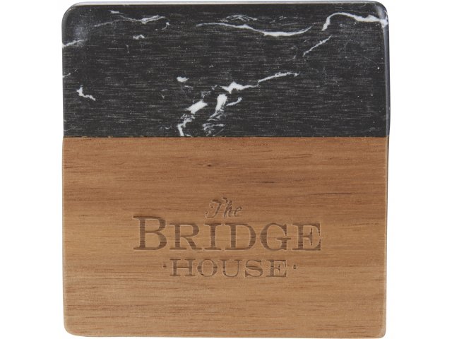 Black Marble and Wood Coaster Set