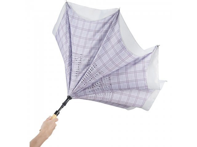 48" Recycled PET Auto Open Plaid Inversion Umbrell
